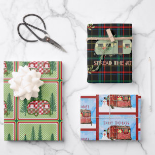Festive Vintage Camper Assortment Wrapping Paper Sheet