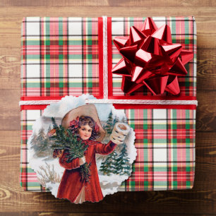 festive vintage Christmas add text girl Ornament Card