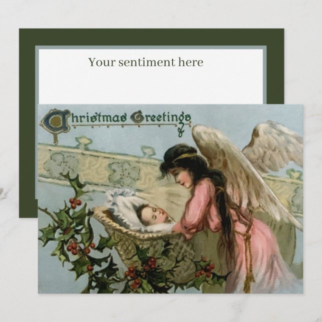 festive vintage Christmas Angel Holiday  Card (Front/Back)