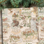 Festive Vintage Christmas Bird and Flower Ephemera Tissue Paper<br><div class="desc">Festive and unique seamless collage featuring vintage Christmas ephemera,  including holly,  ivy and red-breasted robins with bicycle,  lanterns and ornate Christmas greetings on warm ecru background. Each graphic element is from a restored die-cut antique Victorian Christmas card.</div>