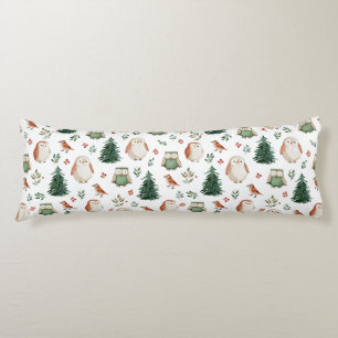 Festive Vintage Christmas Bird Woodland Pattern Body Pillow
