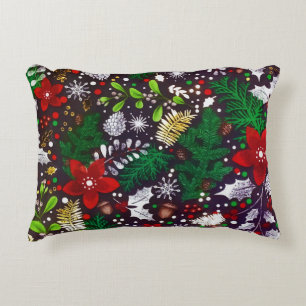 Festive Vintage Christmas Botanical Forest Accent Pillow