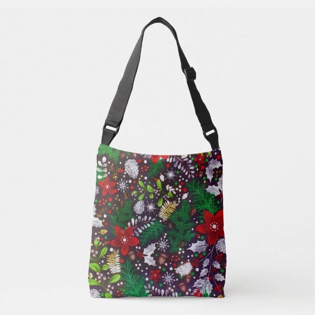 Festive Vintage Christmas Botanical Forest  Crossbody Bag (Front)