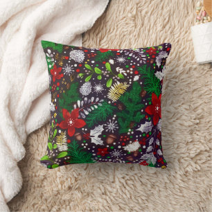 Festive Vintage Christmas Botanical Forest  Throw Pillow