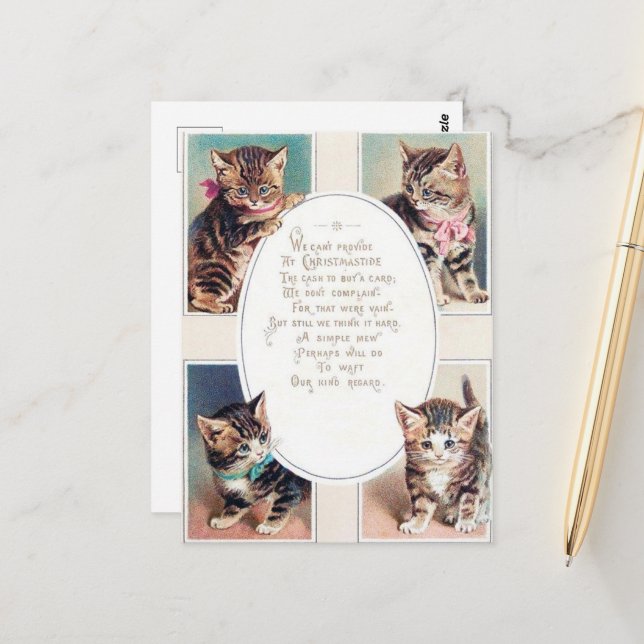 festive vintage Christmas cats poem  Postcard (Front/Back In Situ)