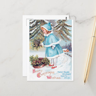 festive vintage Christmas child Holiday Postcar Postcard