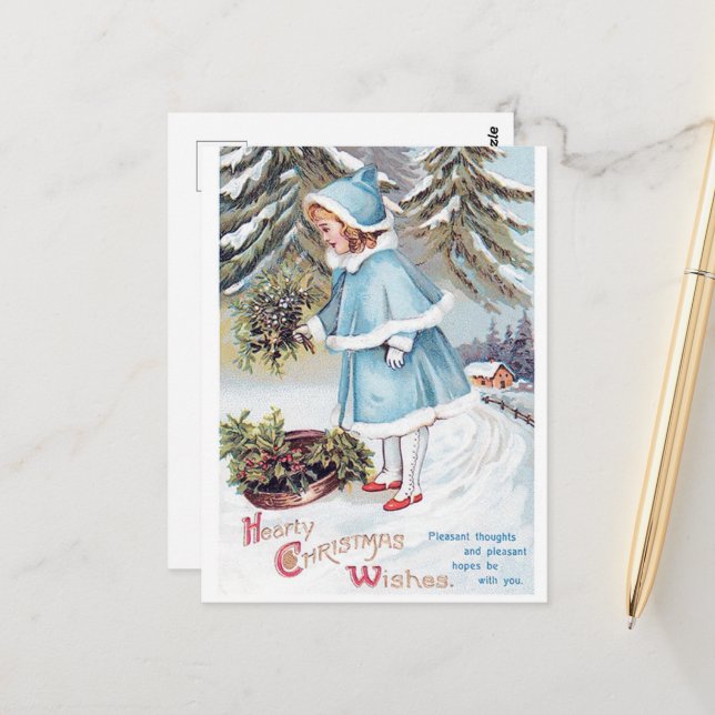 festive vintage Christmas child Holiday Postcar Postcard (Front/Back In Situ)