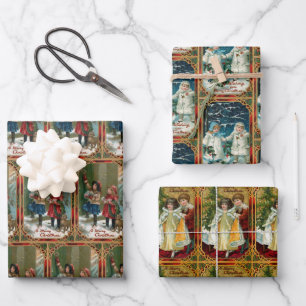 Festive Vintage Christmas Children Wrapping Paper Sheet