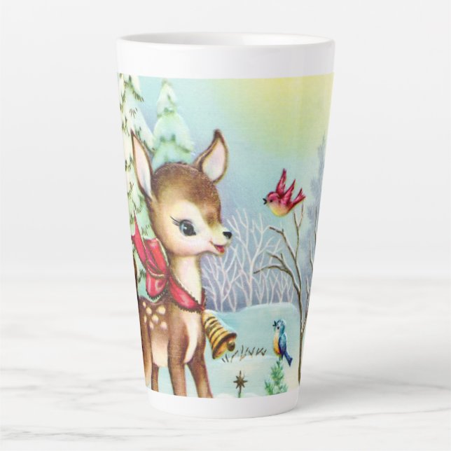 festive vintage Christmas deer Holiday Latte Mug (Front)