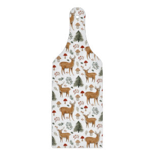 Festive Vintage Christmas Deer Woodland Pattern Cutting Board