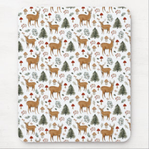 Festive Vintage Christmas Deer Woodland Pattern Mouse Pad