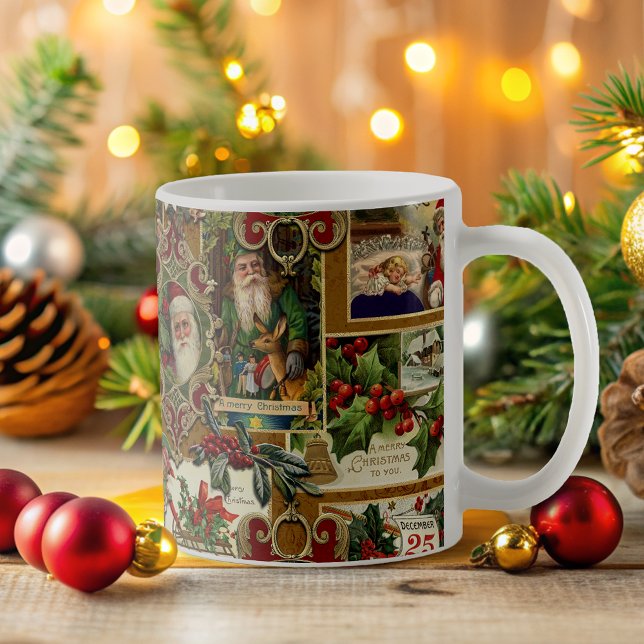Festive Vintage Christmas Ephemera Collage-Gold Coffee Mug (Creator Uploaded)