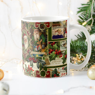 Festive Vintage Christmas Ephemera Collage-Green Coffee Mug