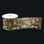 Festive Vintage Christmas Ephemera Collage-Green Satin Ribbon<br><div class="desc">Fun,  festive,  colourful and intricate holiday pattern featuring jolly old world Christmas ephemera from Victorian-era greeting cards,  including Santas in ornate frames,  holly,  mistletoe,  sleds,  winter scenes,  happy children and Merry Christmas greetings on green background.</div>