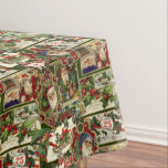 Festive Vintage Christmas Ephemera Collage-Green Tablecloth<br><div class="desc">Fun,  festive,  colourful and intricate holiday pattern featuring jolly old world Christmas ephemera from Victorian-era greeting cards,  including Santas in ornate frames,  holly,  mistletoe,  sleds,  winter scenes,  happy children and Merry Christmas greetings on green background.</div>