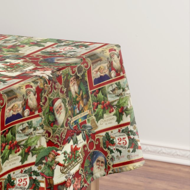 Festive Vintage Christmas Ephemera Collage-Red Tablecloth (In Situ)