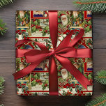 Festive Vintage Christmas Ephemera Collage-Red Wrapping Paper<br><div class="desc">Fun,  festive,  colourful and intricate holiday pattern featuring jolly old world Christmas ephemera from Victorian-era greeting cards,  including Santas in ornate frames,  holly,  mistletoe,  sleds,  winter scenes,  happy children and Merry Christmas greetings on red background.</div>