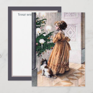 festive vintage Christmas girl add sentiment Card