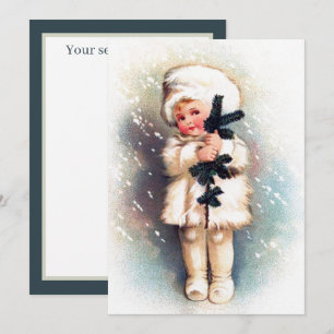 Festive vintage Christmas girl add sentiment Card