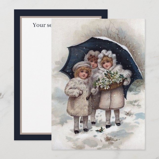 festive vintage Christmas girls Holiday Card (Front/Back)