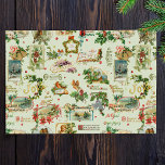 Festive Vintage Christmas Greetings Collage-Green Tissue Paper<br><div class="desc">Festive,  fun and unique holiday seamless pattern featuring vintage Merry Christmas greetings in decorative script with traditional floral embellishments,  including holly,  ribbons,  angels,  winter landscape vignettes,  birds and red berries. Green background.</div>