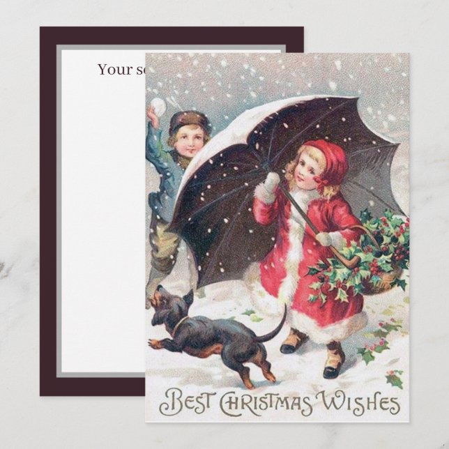 festive vintage Christmas kids add sentiment Card (Front/Back)