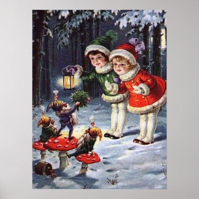 festive vintage Christmas kids Holiday Poster  (Front)