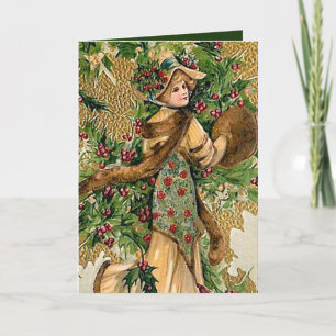 festive vintage Christmas lady  Holiday Card