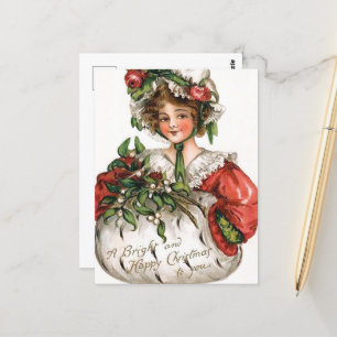 festive vintage Christmas lady Holiday Postcard