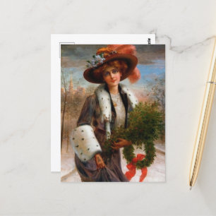 festive vintage Christmas lady Holiday Postcard