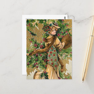 festive vintage Christmas lady  Postcard