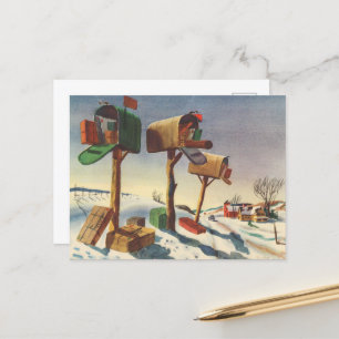 Festive vintage Christmas mailboxes Holiday Postcard