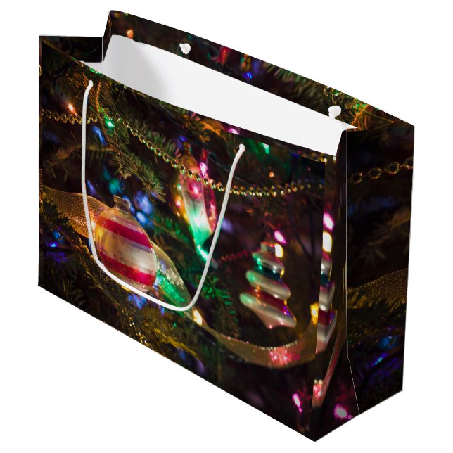 Festive Vintage Christmas Ornaments  Large Gift Bag (Front Angled)