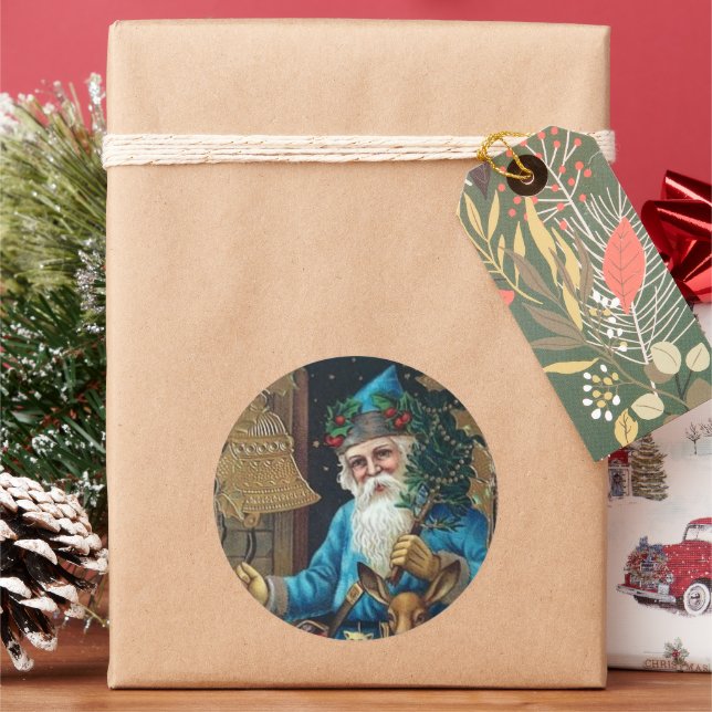 Festive vintage Christmas Santa  Classic Round Sticker (Holiday)