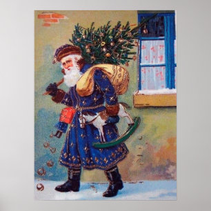 festive vintage Christmas Santa Holiday Poster