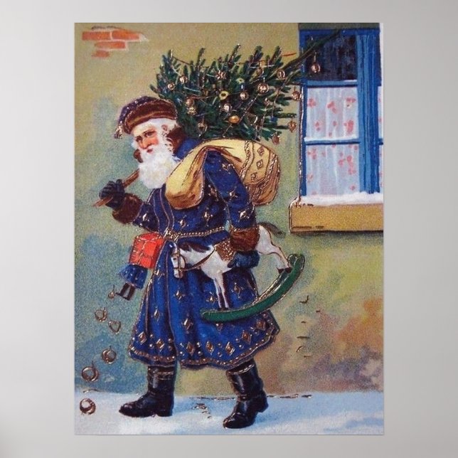 festive vintage Christmas Santa Holiday Poster (Front)