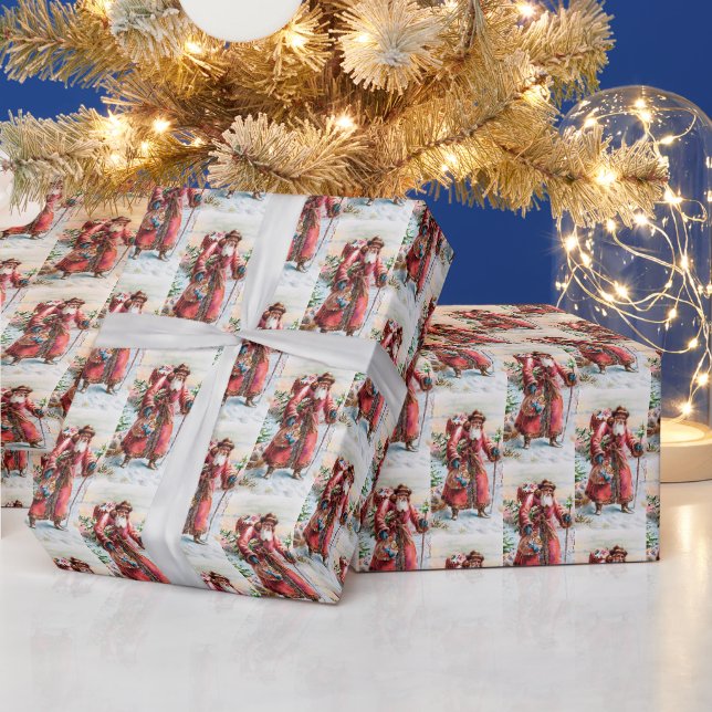 festive vintage Christmas Santa Holiday Wrapping Paper (Holidays)