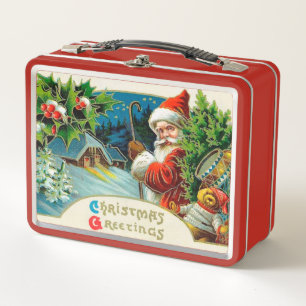 Festive vintage Christmas Santa Metal Lunch Box