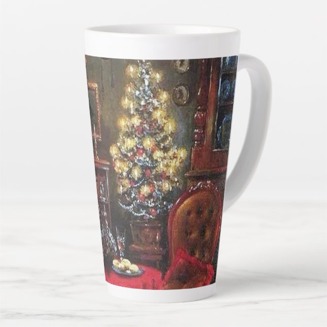 festive vintage Christmas scene Holiday Latte Mug (Right Angle)
