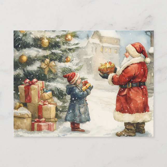 Festive Vintage Christmas Scene Postcard (Front)