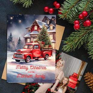 Festive Vintage Holiday Scene Christmas Photo Card
