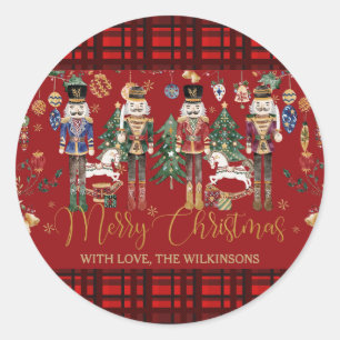 Festive Vintage Nutcracker Merry Christmas Red Classic Round Sticker