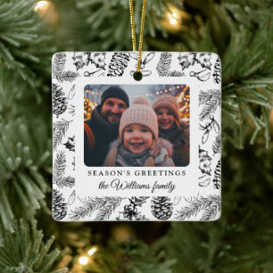 Festive Vintage Pine Cone Holiday Photo Ceramic Ornament