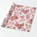 Festive Vintage Red White Deer in Snowy Woodland Wrapping Paper<br><div class="desc">Classical French toile de jouy fabric seamless pattern in monochromatic festive red tones, with vintage illustrations of various kinds of American deer in serene snowy woods, perfect for the festive Christmas gift wrapping, decoupage crafts or any other occasion. In various cultures deer symbolizes strength, agility and stamina but also gentleness,...</div>