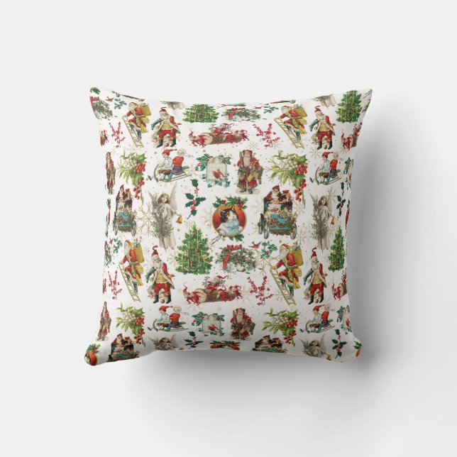Festive Vintage Retro Christmas Holiday Throw Pillow (Back)