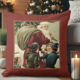 Festive Vintage Santa Claus Christmas Dinner Throw Pillow