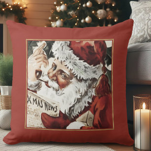 Festive Vintage Santa Claus Christmas Dinner Throw Pillow