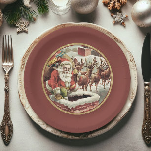 Festive Vintage Santa Claus Christmas Paper Plate