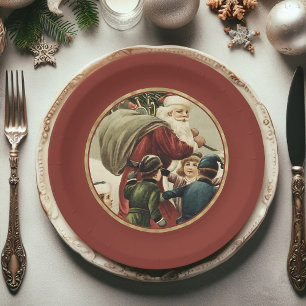 Festive Vintage Santa Claus Christmas Paper Plate