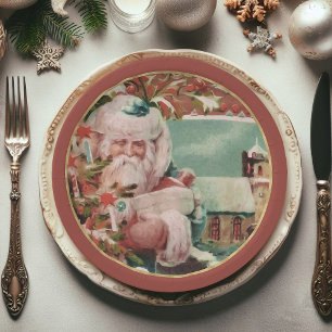 Festive Vintage Santa Claus Christmas Paper Plate